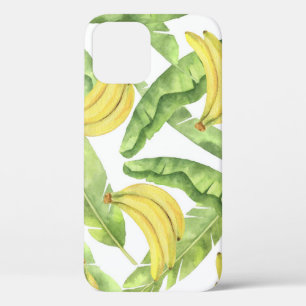 Tropical leaves, bananas, watercolor pattern. iPhone 12 case