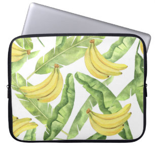 Tropical leaves, bananas, watercolor pattern. laptop sleeve