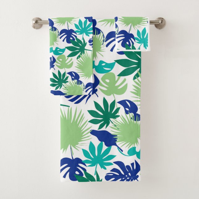 Tropical leaves bath towel set (Insitu)