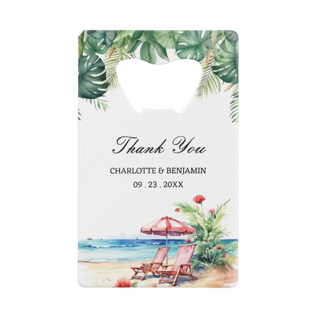 Tropical Leaves Beach Scene Wedding Favour (Front)