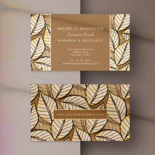Tropical Leaves Beige Elegant Business Card