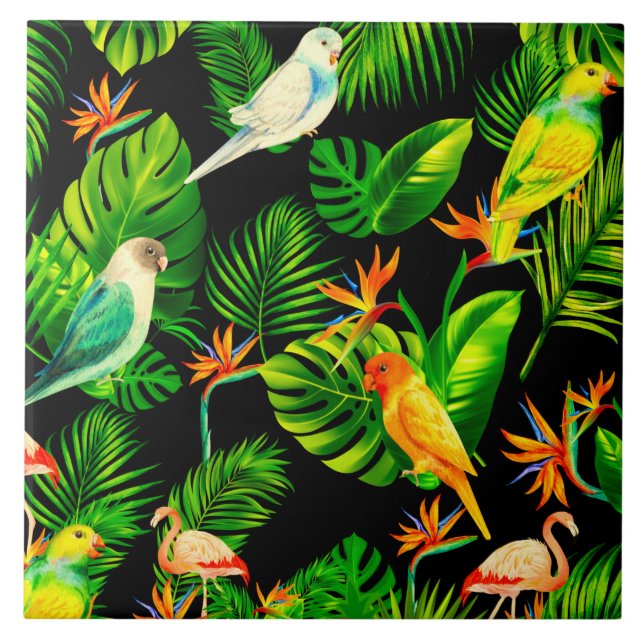 Tropical leaves birds rainforest   tile (Front)