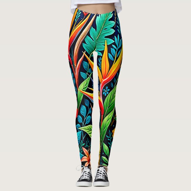 Tropical Leaves Bloom Art Leggings (Front)