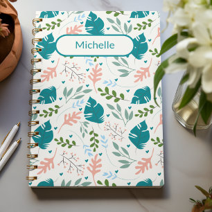 Tropical Leaves Blue Pastel Spring Foliage custom Notebook