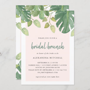 Tropical Leaves Blush and Green Bridal Brunch Invitation