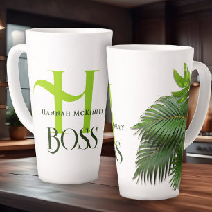 Tropical Leaves Boss Monogram Latte Mug