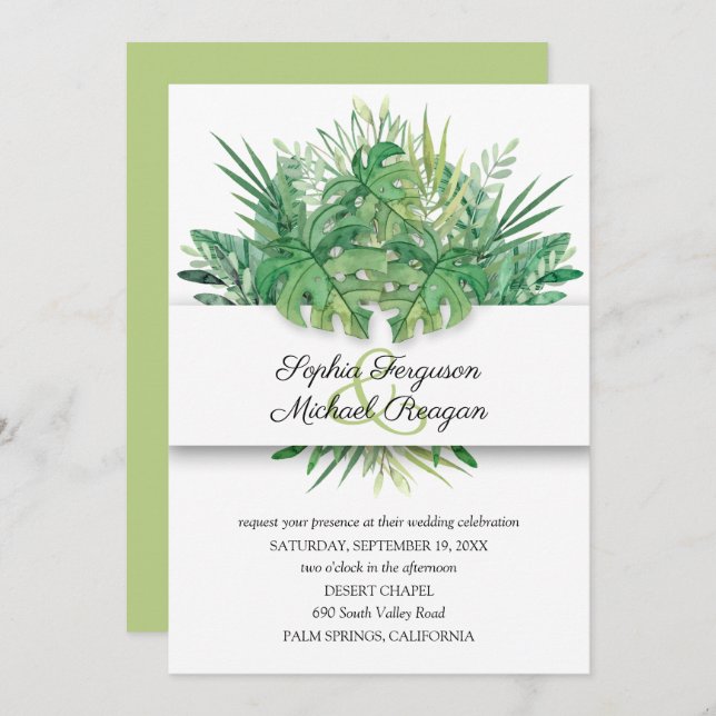 Tropical Leaves Botanical Wedding Invitations (Front/Back)