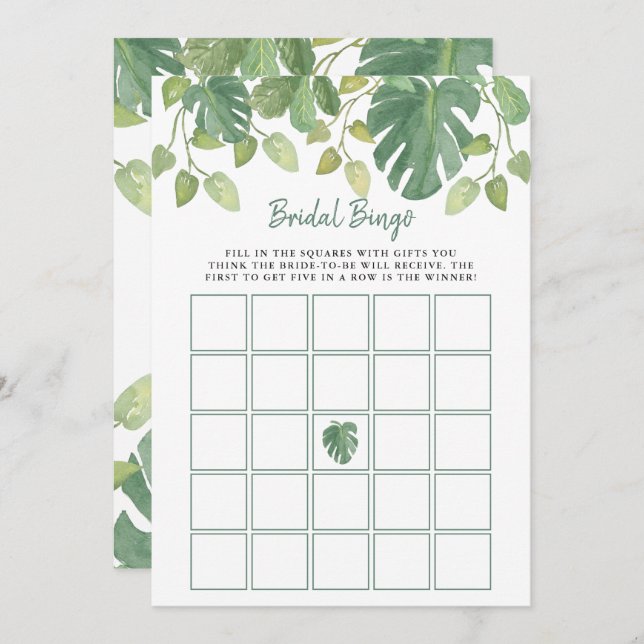Tropical Leaves | Bridal Shower Bingo Game Invitation (Front/Back)