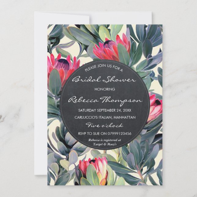 Tropical leaves bridal shower wedding invitation (Front)