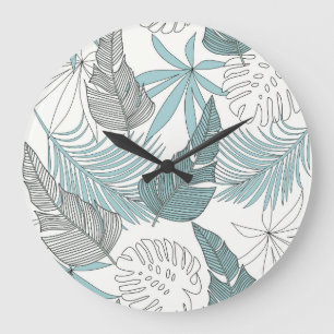 Tropical Leaves: Bright Seamless Trend Large Clock