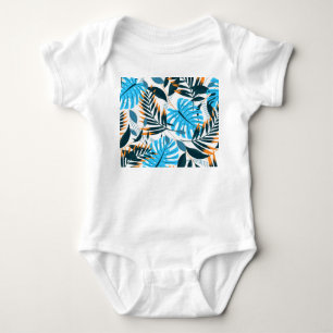 Tropical Leaves Bright White Pattern Baby Bodysuit