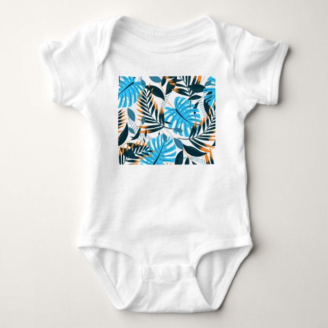 Tropical Leaves Bright White Pattern Baby Bodysuit (Front)