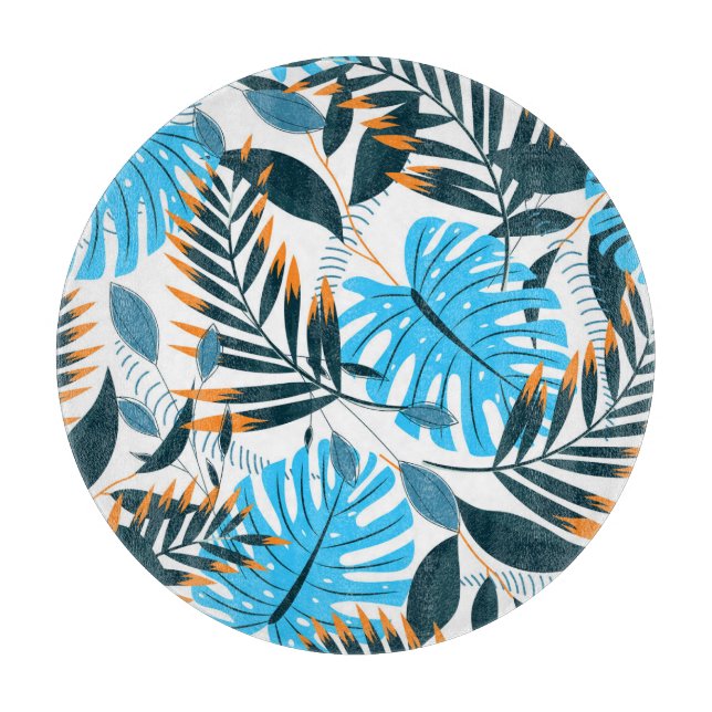 Tropical Leaves Bright White Pattern Cutting Board (Front)