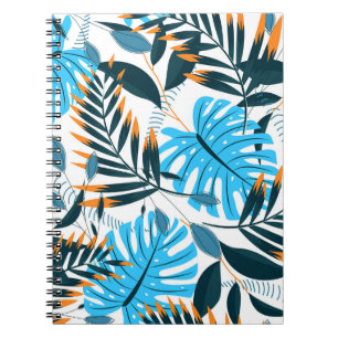 Tropical Leaves Bright White Pattern Notebook