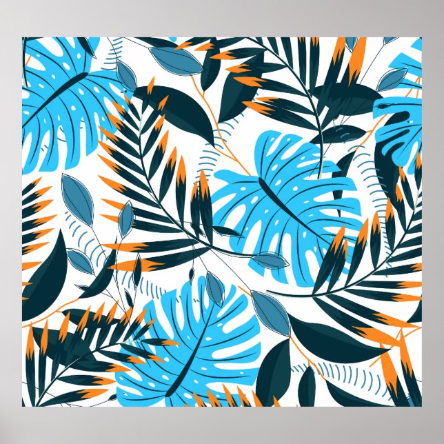 Tropical Leaves Bright White Pattern Poster (Front)