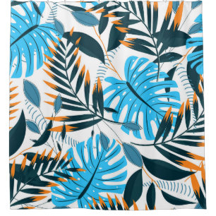 Tropical Leaves Bright White Pattern Shower Curtain