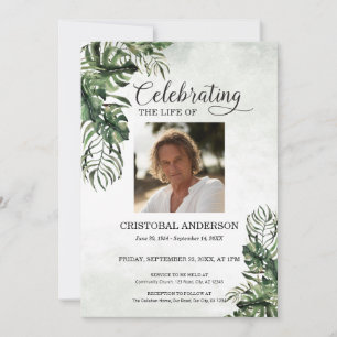 Tropical Leaves Celebration of Life Memorial Photo Invitation