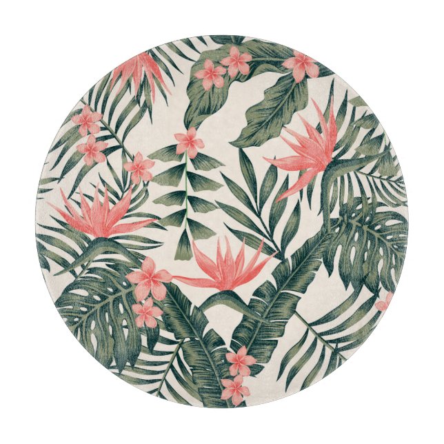 Tropical leaves, cheerful beach wallpaper. cutting board (Front)