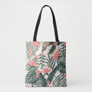 Tropical leaves, cheerful beach wallpaper. tote bag