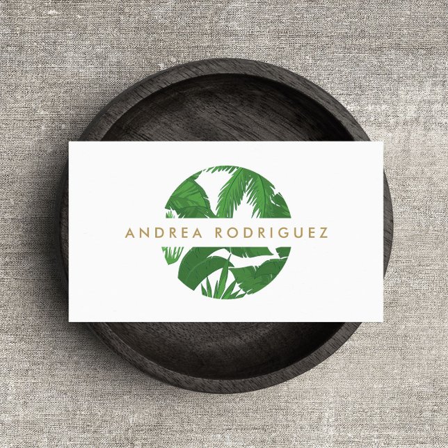 Tropical Leaves Circle Logo Business Card (Creator Uploaded)