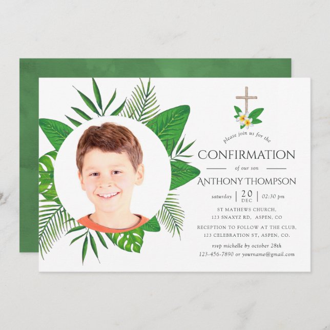 Tropical Leaves Confirmation Invitation (Front/Back)
