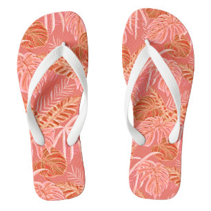 Tropical Leaves Coral Pink Jandals