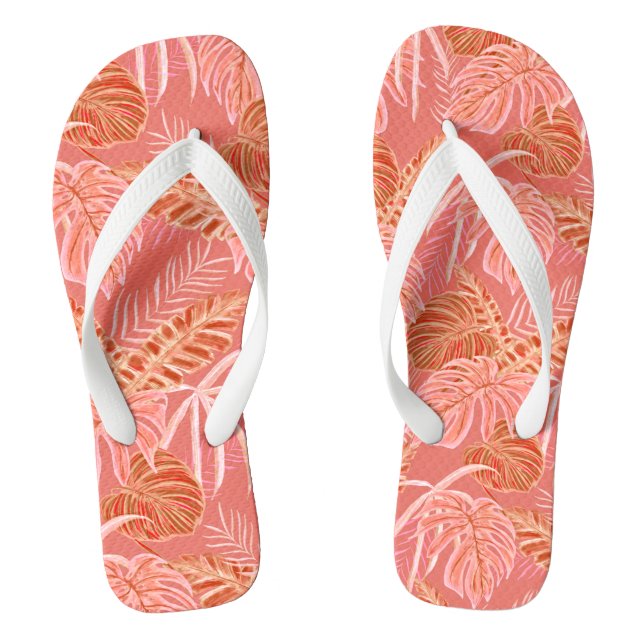 Tropical Leaves Coral Pink Jandals (Footbed)