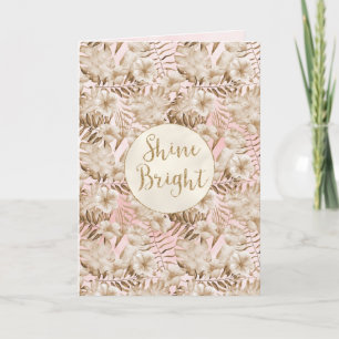 Tropical Leaves Cream Blush Gold Glitter Shine     Card