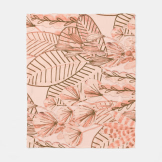 Tropical Leaves: Creative Hand-Drawn Pattern. Fleece Blanket