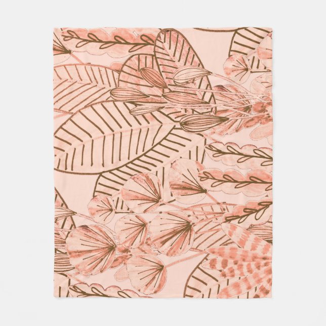 Tropical Leaves: Creative Hand-Drawn Pattern. Fleece Blanket (Front)