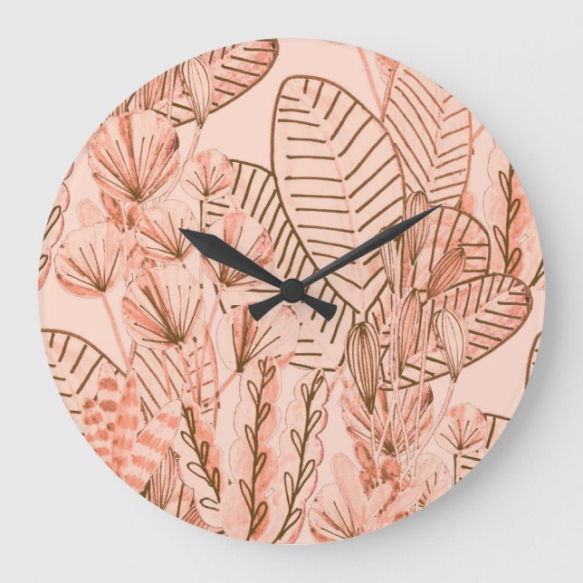 Tropical Leaves: Creative Hand-Drawn Pattern. Large Clock (Front)