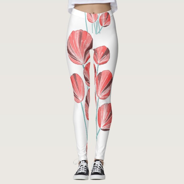 Tropical Leaves: Creative Hand Drawn Pattern Leggings (Front)