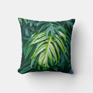 Tropical leaves: dark nature background. cushion