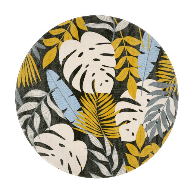 Tropical leaves: dark vintage pattern. cutting board (Front)