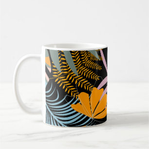 Tropical Leaves: Dark Vintage Print. Coffee Mug