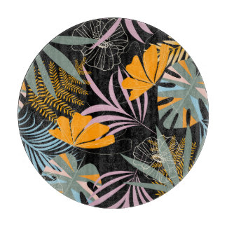 Tropical Leaves: Dark Vintage Print. Cutting Board