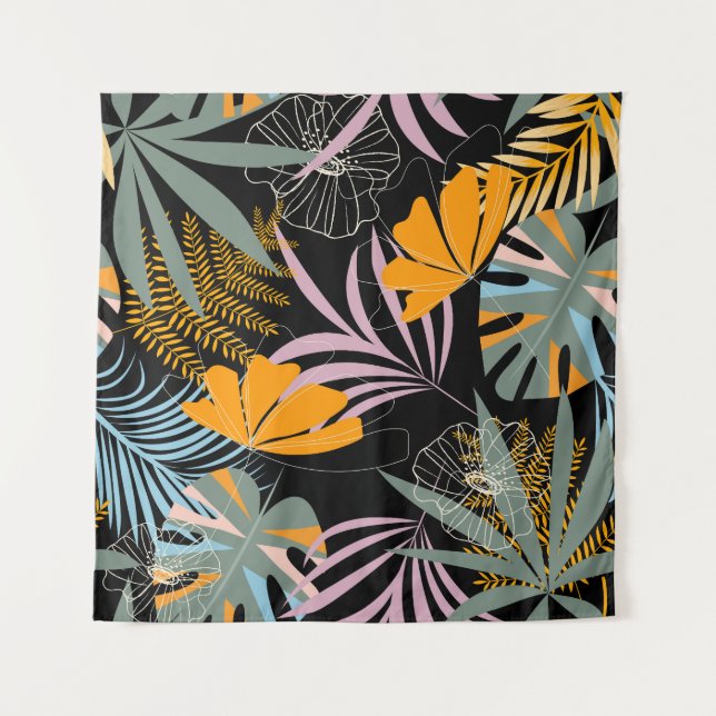 Tropical Leaves: Dark Vintage Print. Tapestry (Front)