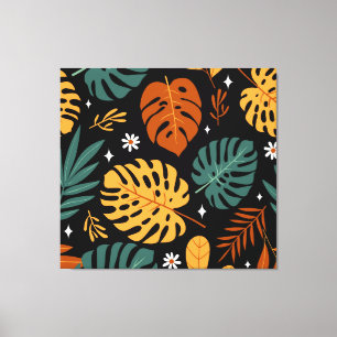 Tropical Leaves: Dark Vintage Seamless. Canvas Print