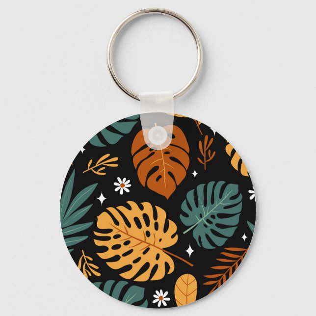 Tropical Leaves: Dark Vintage Seamless. Key Ring (Front)