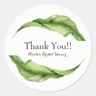 Tropical Leaves Elegant Chic Summer Wedding Favour Classic Round Sticker