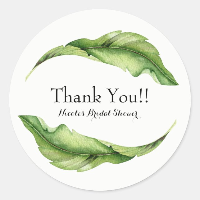 Tropical Leaves Elegant Chic Summer Wedding Favour Classic Round Sticker (Front)