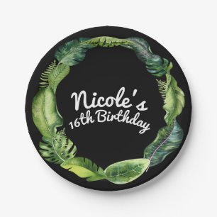 Tropical Leaves Elegant Chic Summer Wedding Luau Paper Plate