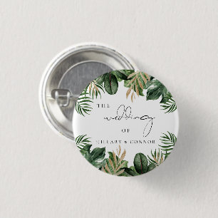 Tropical leaves elegant wedding guest favour 3 cm round badge