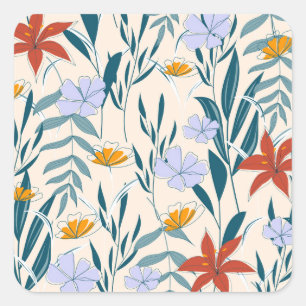 Tropical Leaves: Fashionable Abstract Background. Square Sticker