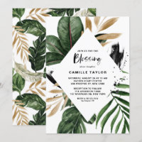 Tropical Leaves Faux Gold Foil Frame Baby Blessing