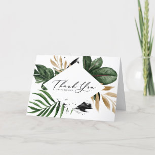 Tropical Leaves Faux Gold Foil Frame Thank You Card
