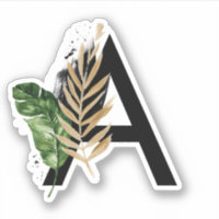 Tropical Leaves Faux Gold Foil Letter A Monogram