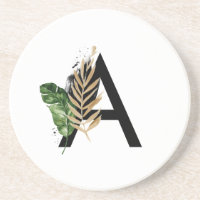 Tropical Leaves Faux Gold Foil Letter A Monogram