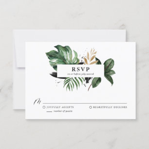 Tropical Leaves Faux Gold Foil Wedding RSVP Card