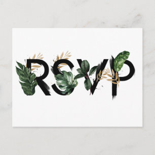 Tropical Leaves Faux Gold Foil Wedding RSVP Invitation Postcard
